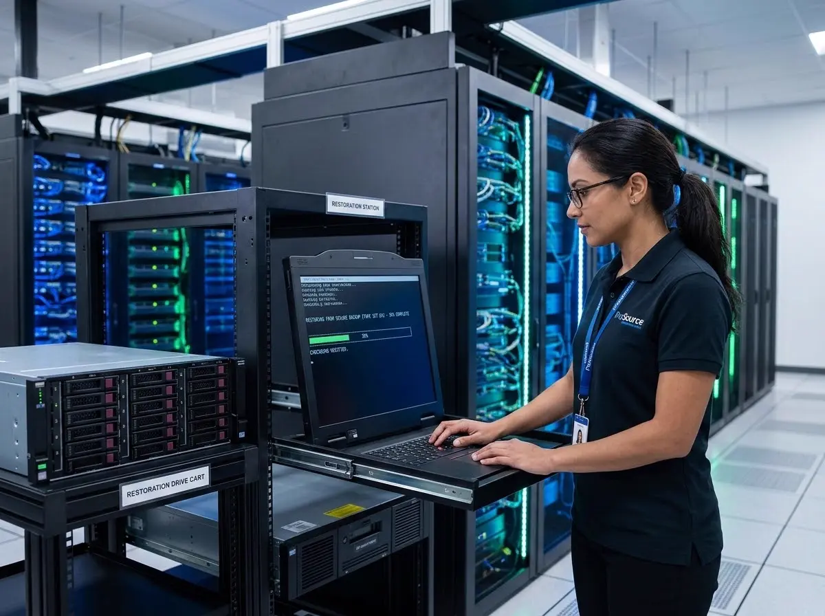 IT team restoring systems from clean backups after a security incident