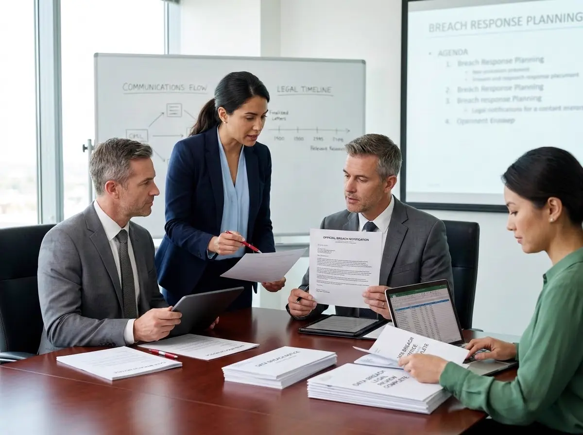 Team discussing breach notification requirements with legal counsel